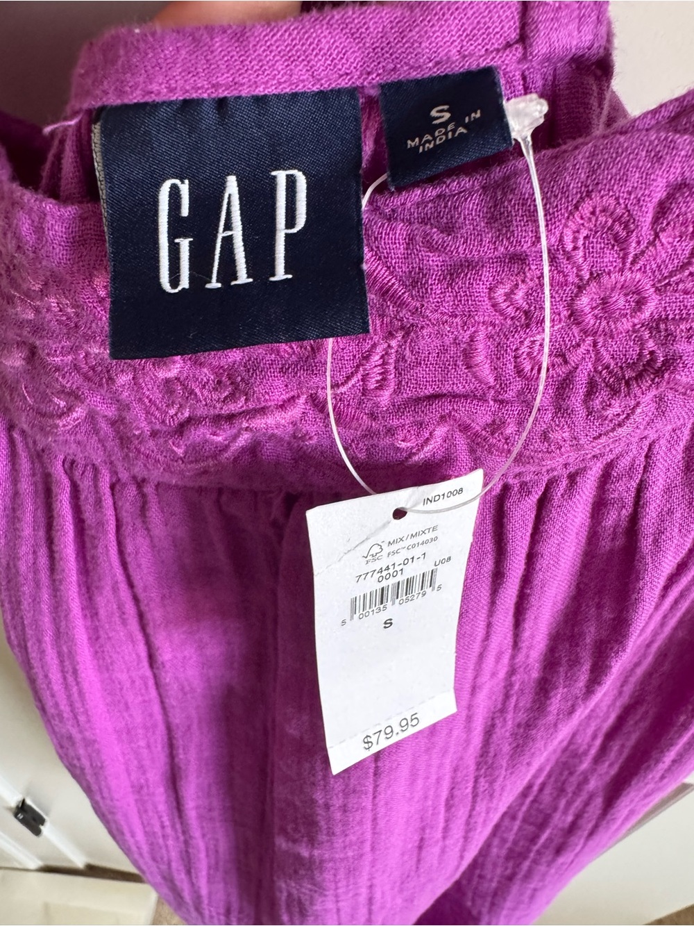 GAP Bright Magenta Embroidered Neckline Dress - Picture 2 of 4